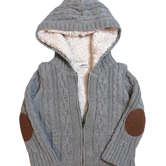EGG by Susan Lazar Gray Cable Knit Hooded Baby Liam Jacket w/ Elbow Patches sz 2 - Picture 1 of 2